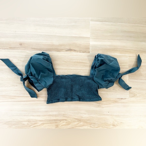 AGUA BENDITA Eileen Fera Smocked Bikini Top Puff Sleeves Womens 3X NWT - Picture 3 of 6